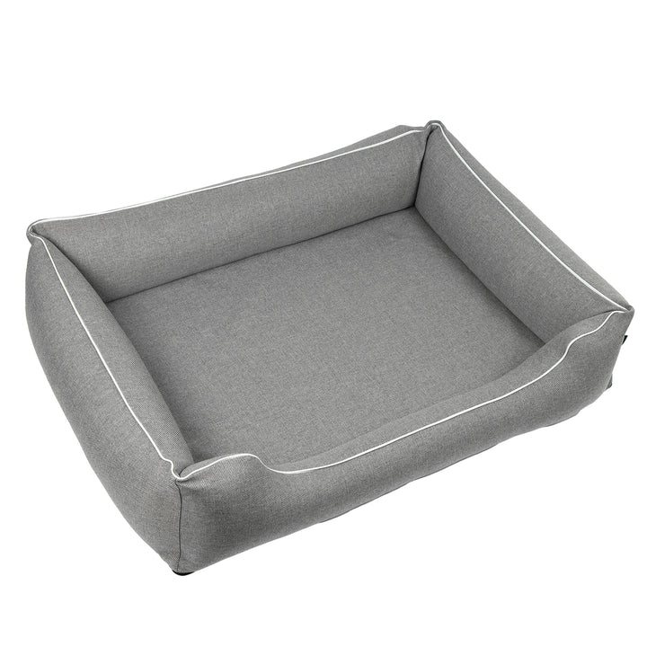 Cama para cães Mestizo Mallorca Standard TwinFoam, cesto para cães, sofá estofado em tecido, capa lavável (100 x 75 cm, cinzento claro com rebordo branco) SMTF-GRA-W-3