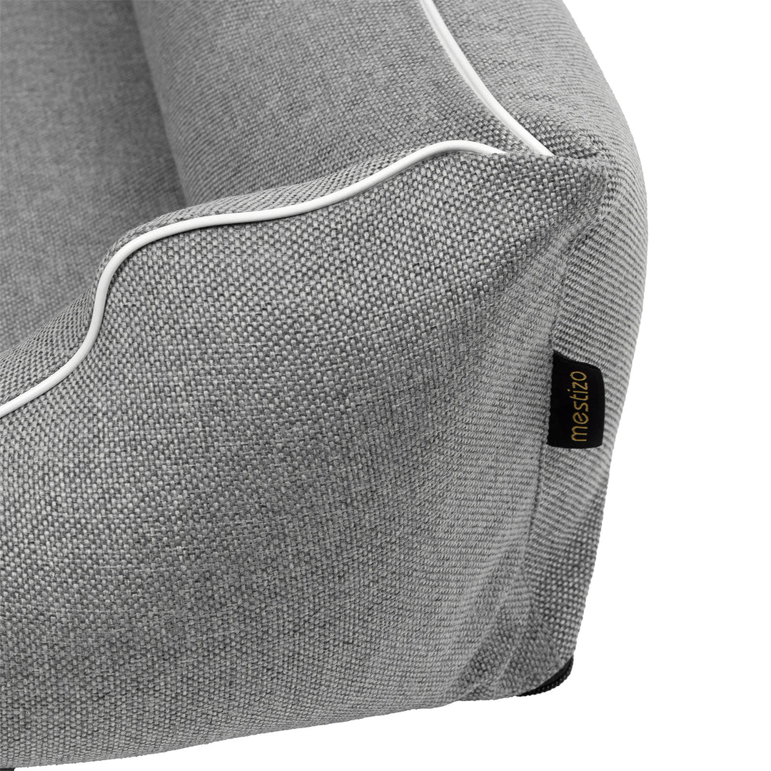 Cama para cães Mestizo Mallorca Standard TwinFoam, cesto para cães, sofá estofado em tecido, capa lavável (100 x 75 cm, cinzento claro com rebordo branco) SMTF-GRA-W-3