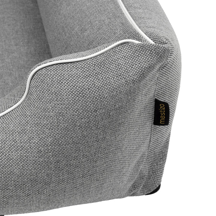 Cama para cães Mestizo Mallorca Standard TwinFoam, cesto para cães, sofá estofado em tecido, capa lavável (100 x 75 cm, cinzento claro com rebordo branco) SMTF-GRA-W-3