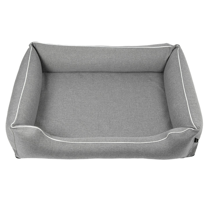 Cama para cães Mestizo Mallorca Standard TwinFoam, cesto para cães, sofá estofado em tecido, capa lavável (100 x 75 cm, cinzento claro com rebordo branco) SMTF-GRA-W-3