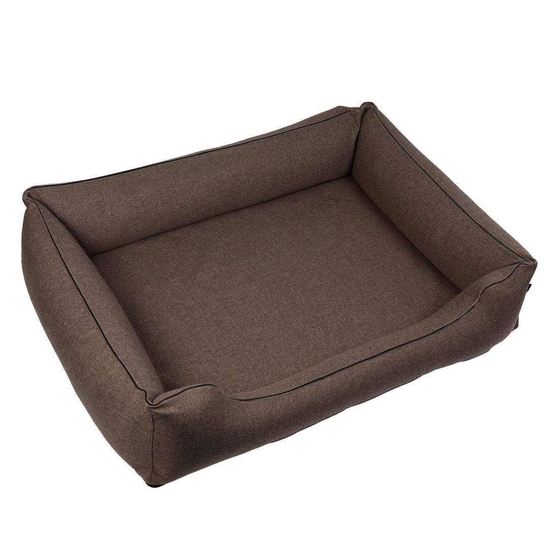 Cama de espuma dupla para cães Mestizo Mallorca Standard, cesto para cães, sofá de tecido estofado, capa lavável (100 x 75 cm, castanho com rebordo preto) SMTF-BRO-B-3
