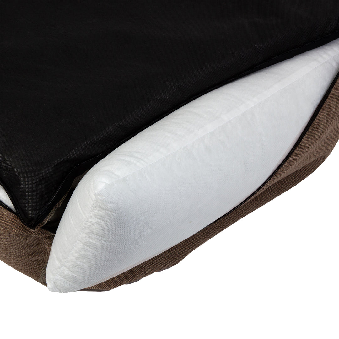 Cama de espuma dupla para cães Mestizo Mallorca Standard, cesto para cães, sofá de tecido estofado, capa lavável (100 x 75 cm, castanho com rebordo preto) SMTF-BRO-B-3