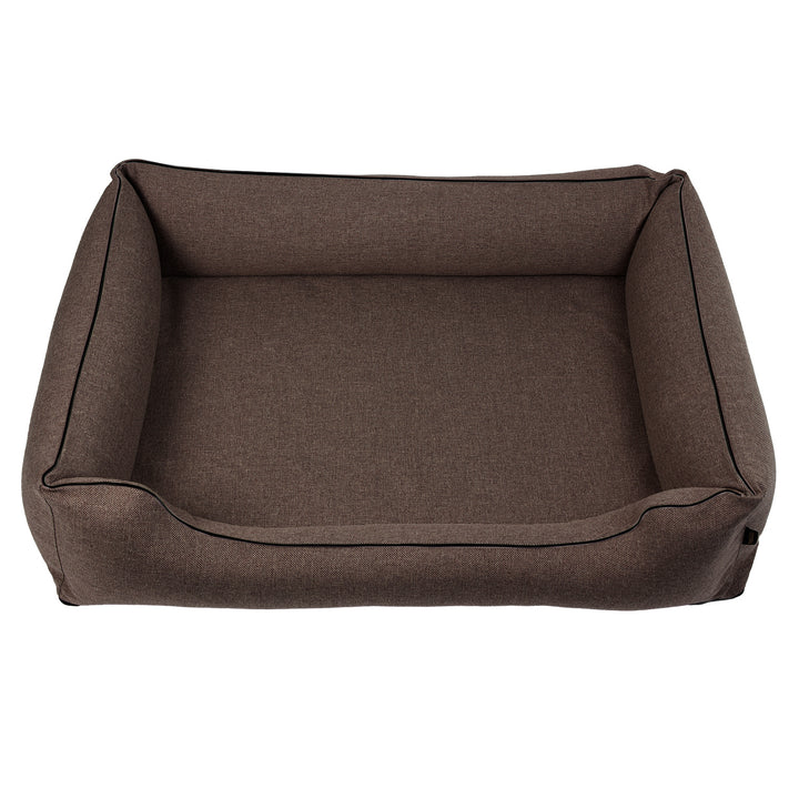Cama de espuma dupla para cães Mestizo Mallorca Standard, cesto para cães, sofá de tecido estofado, capa lavável (100 x 75 cm, castanho com rebordo preto) SMTF-BRO-B-3