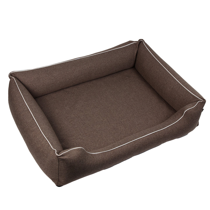 Cama de espuma dupla para cães Mestizo Mallorca Standard, cesto para cães, sofá de tecido estofado, capa lavável (100 x 75 cm, castanho com rebordo branco) SMTF-BRO-W-3