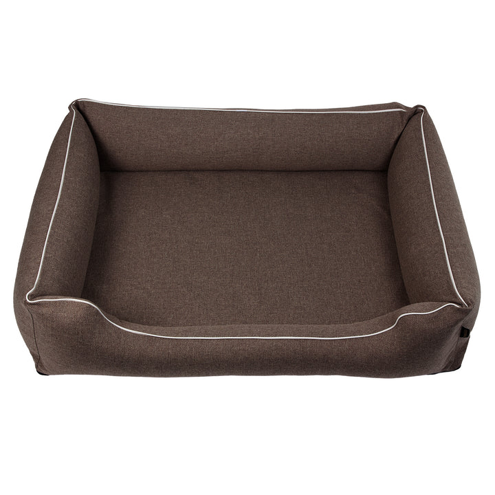 Cama de espuma dupla para cães Mestizo Mallorca Standard, cesto para cães, sofá de tecido estofado, capa lavável (100 x 75 cm, castanho com rebordo branco) SMTF-BRO-W-3