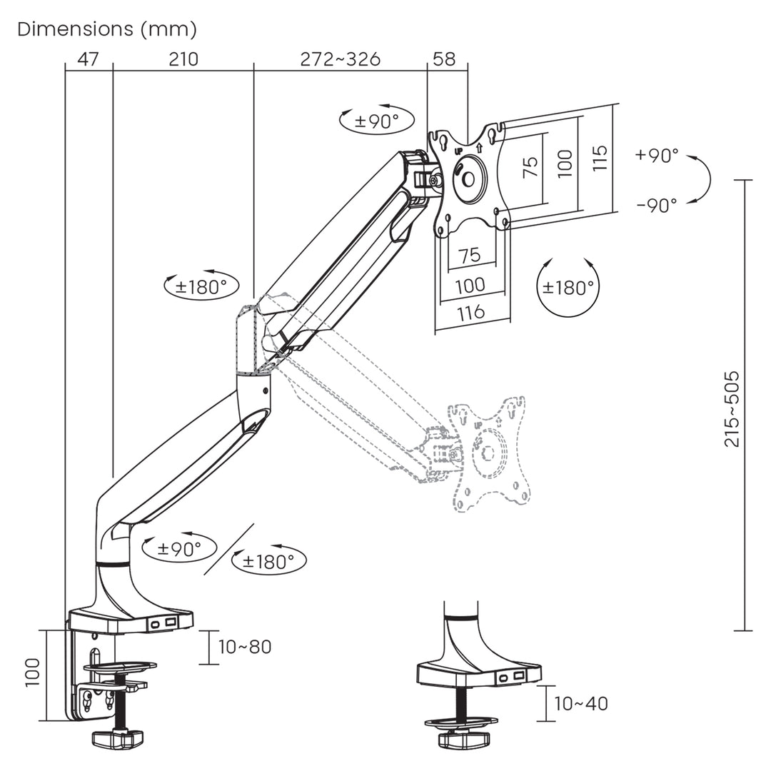 Maclean MC-969 Soporte para monitor, Brazo doble, Soporte con resorte de gas, 17"-45", Carga max. 16 kg