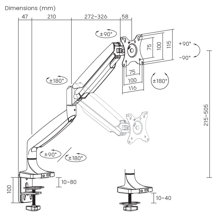 Maclean MC-969 Soporte para monitor, Brazo doble, Soporte con resorte de gas, 17"-45", Carga max. 16 kg