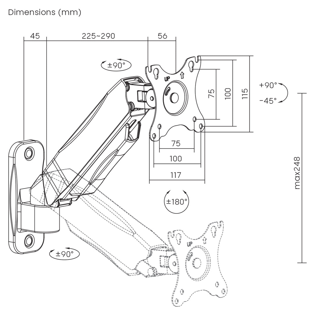 Suporte de parede para monitor Maclean MC-979, mola mecânica, ecrãs de 17 a 32 polegadas, carga máxima de 9 kg