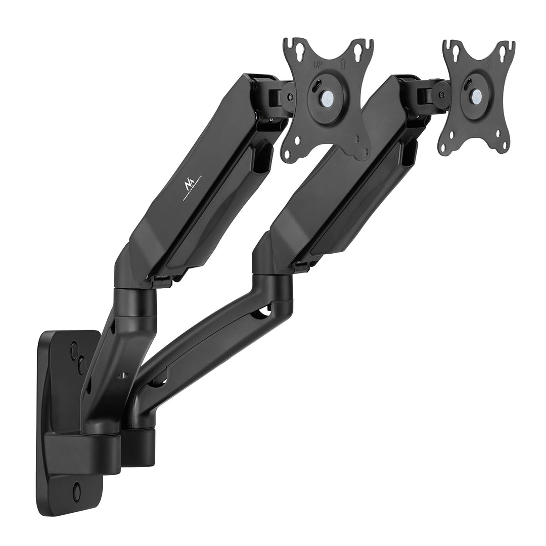 Suporte de parede para monitor duplo Maclean MC-988, ecrãs de 17 a 32 polegadas, suporte duplo, mola mecânica, carga máxima de 9 kg