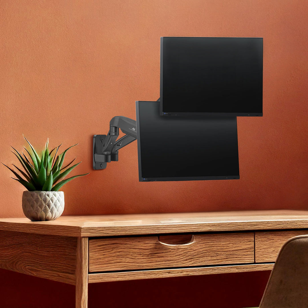 Suporte de parede para monitor duplo Maclean MC-988, ecrãs de 17 a 32 polegadas, suporte duplo, mola mecânica, carga máxima de 9 kg
