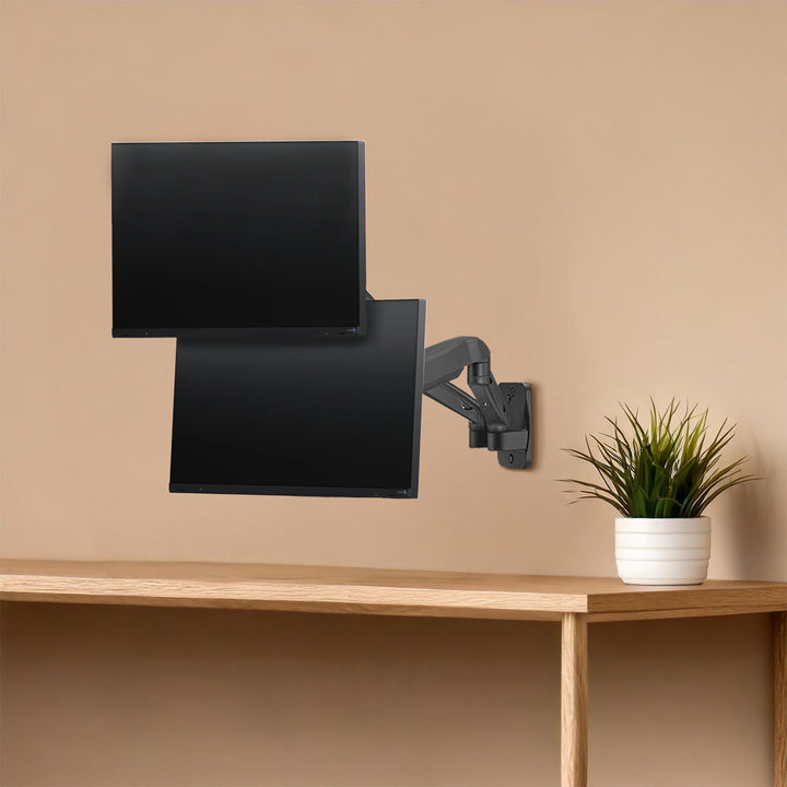 Suporte de parede para monitor duplo Maclean MC-988, ecrãs de 17 a 32 polegadas, suporte duplo, mola mecânica, carga máxima de 9 kg