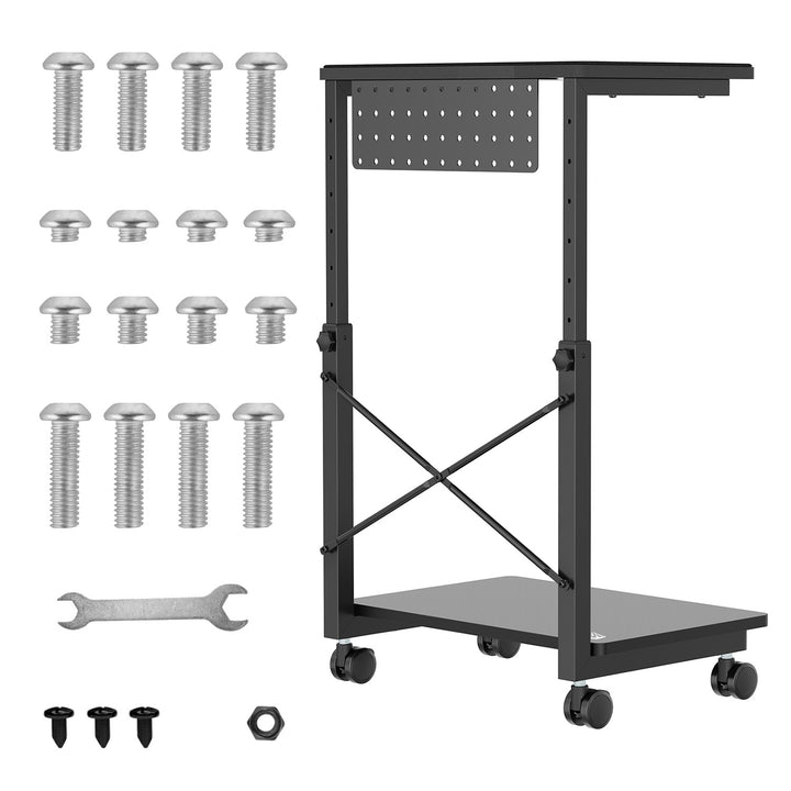 Carro para CPU NanoRS com altura ajustável e prateleira, até 80 kg | Carrinho para PC portátil com espaço de arrumação | Flexível com rodas | Prateleira resistente à água | RS430