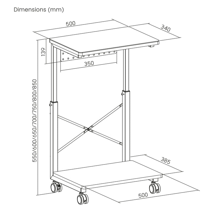 Carro para CPU NanoRS com altura ajustável e prateleira, até 80 kg | Carrinho para PC portátil com espaço de arrumação | Flexível com rodas | Prateleira resistente à água | RS430