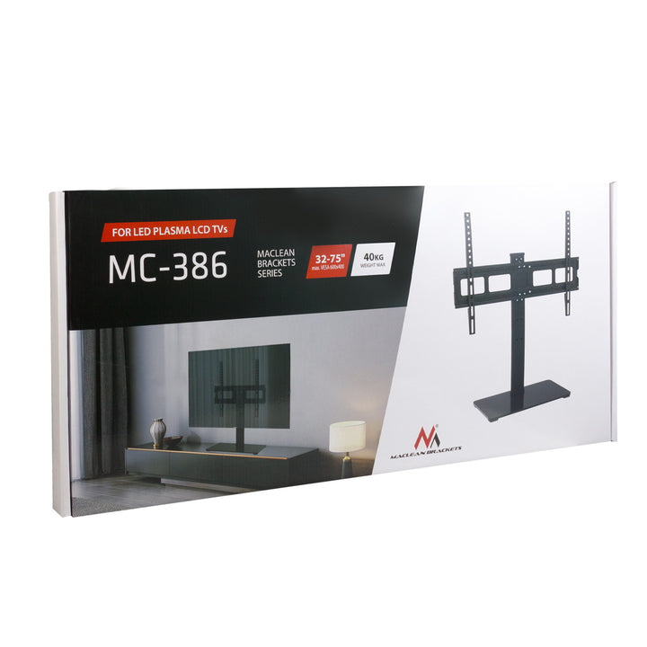 Suporte de TV universal Maclean MC-386 para TVs de 32 a 75" até 40 kg, ajustável em 3 alturas, VESA máx. 600 x 400 mm, suporte de TV, base em vidro temperado
