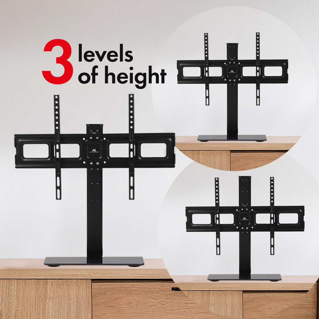 Suporte de TV universal Maclean MC-386 para TVs de 32 a 75" até 40 kg, ajustável em 3 alturas, VESA máx. 600 x 400 mm, suporte de TV, base em vidro temperado