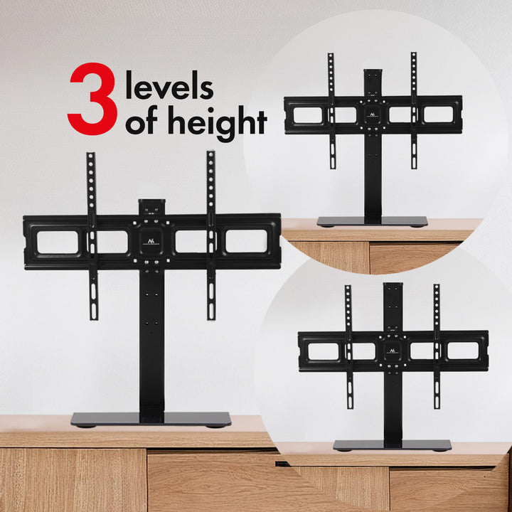 Suporte de TV universal Maclean MC-386 para TVs de 32 a 75" até 40 kg, ajustável em 3 alturas, VESA máx. 600 x 400 mm, suporte de TV, base em vidro temperado
