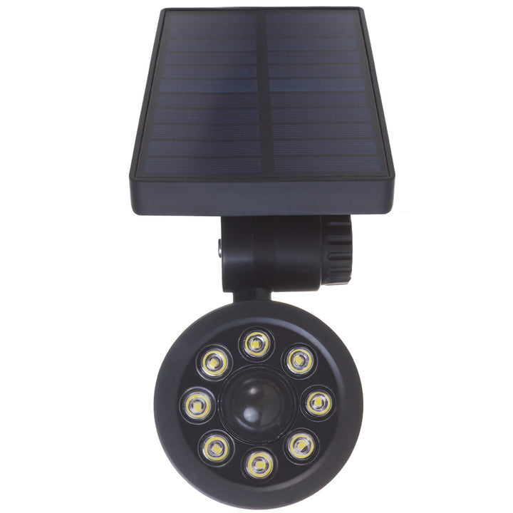 Câmara IP fictícia Maclean com sensor de movimento e luz LED, câmara de vigilância IP fictícia com lente, IP44, utilização no exterior, 220 lm, 6500 K, alimentada a energia solar, LED vermelho intermitente