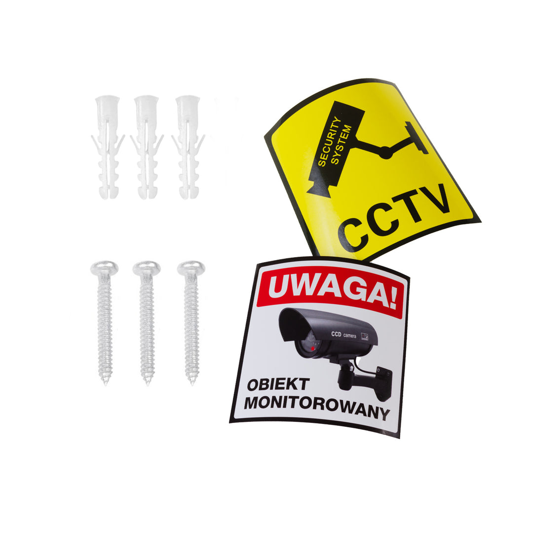 Câmara IP fictícia Maclean com sensor de movimento e luz LED, câmara de vigilância IP fictícia com lente, IP44, utilização no exterior, 220 lm, 6500 K, alimentada a energia solar, LED vermelho intermitente