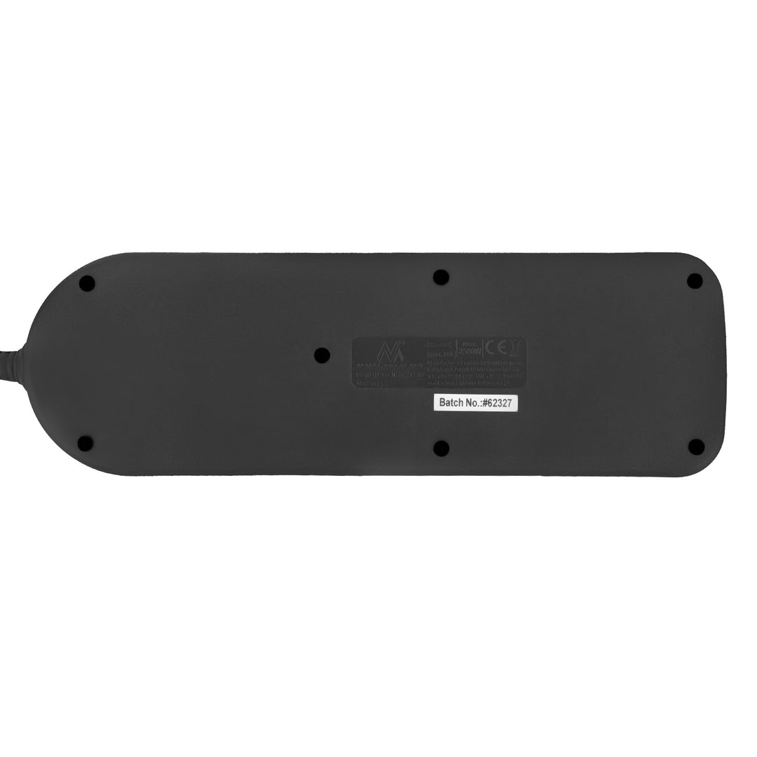 Maclean MCE508 B Regleta de 4 tomas + USB A/C, Cable alargador con interruptores, 250 V CA/10 A, 1,5 m, Color Negro