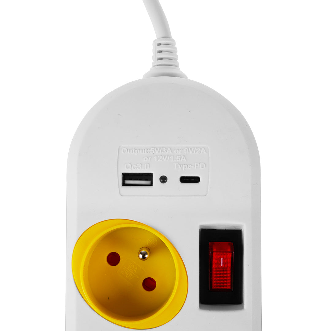 Filtro de linha Maclean MCE508 W com 4 tomadas + USB CA, Cabo de extensão com interruptores, 250 V CA/10 A, 1,5 m, Preto