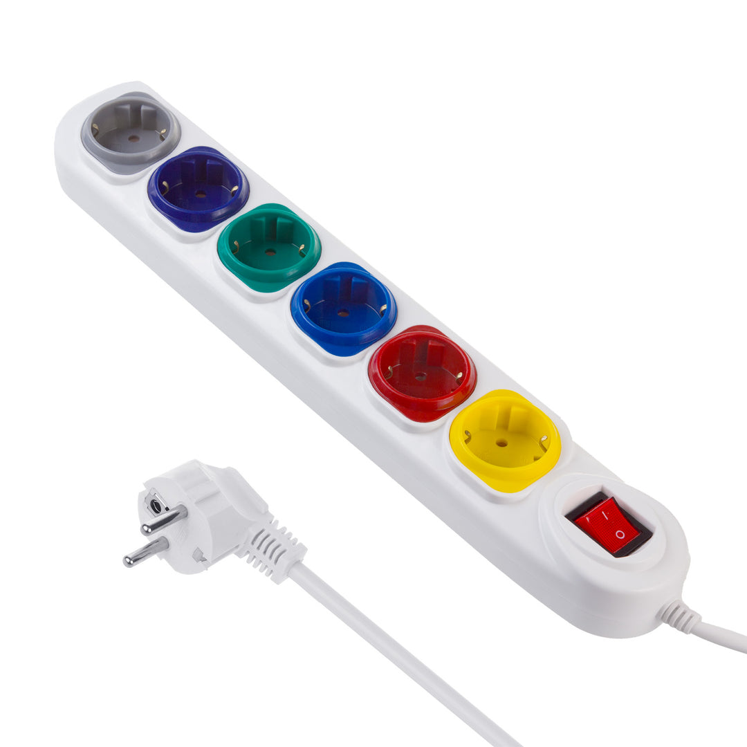 Filtro de linha Maclean MCE509 W, cabo de extensão de 6 tomadas com interruptor, 250 V CA/10 A, 1,5 m
