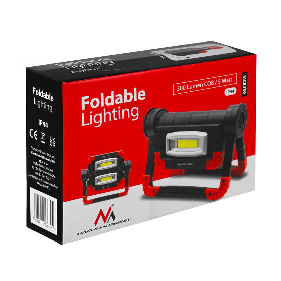 Luz de trabalho LED COB Maclean MCE439, 300 lm, 3 modos de iluminação, fonte de alimentação 4xAA, temperatura de cor de 6500K