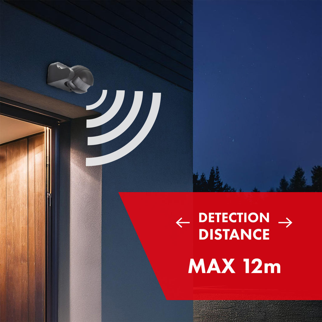 Sensor de movimento infravermelho Maclean MCE358 GR Sensor PIR de 180° com sensor infravermelho de crepúsculo IP44 | Uso interno e externo | Alcance até 12 m | Carga de 300/1200 W