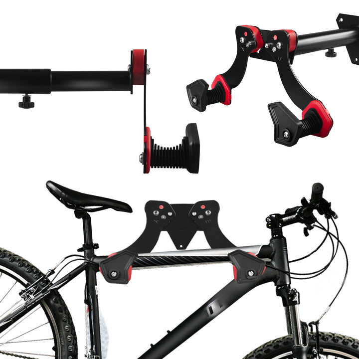 Suporte de parede para bicicleta Maclean MC-449, suporte para bicicleta com 2 ganchos | Suporte de parede horizontal para bicicleta, carga máxima de 30 kg | Espaçamento ajustável entre braços, distância ajustável à parede: 29-39 cm