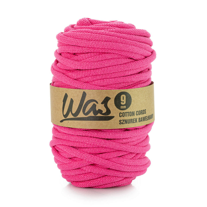 WAS Cordón de algodón con alma de poliéster, Trenzado, 9 mm, 50 m, Color fucsia