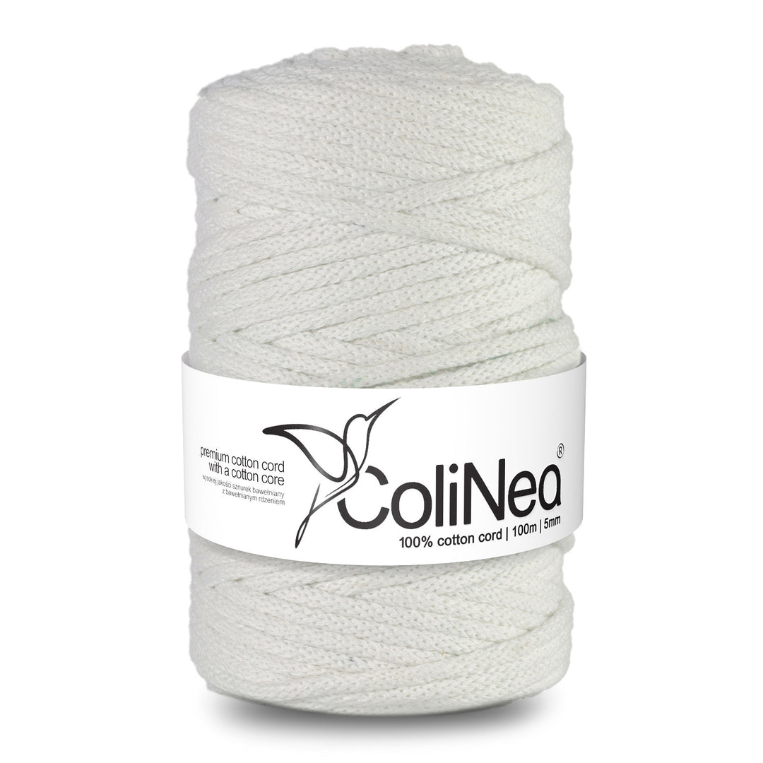 ColiNea Cordón de algodón con núcleo de algodón, Trenzado, 5 mm, 100 m, Color Blanco