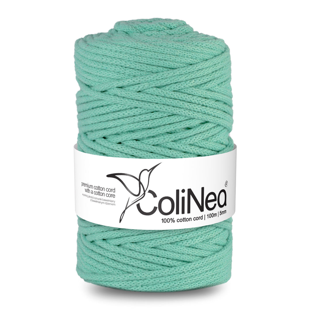 ColiNea Cordón de algodón con núcleo de algodón, Trenzado, 5mm, 100m, Color celadón