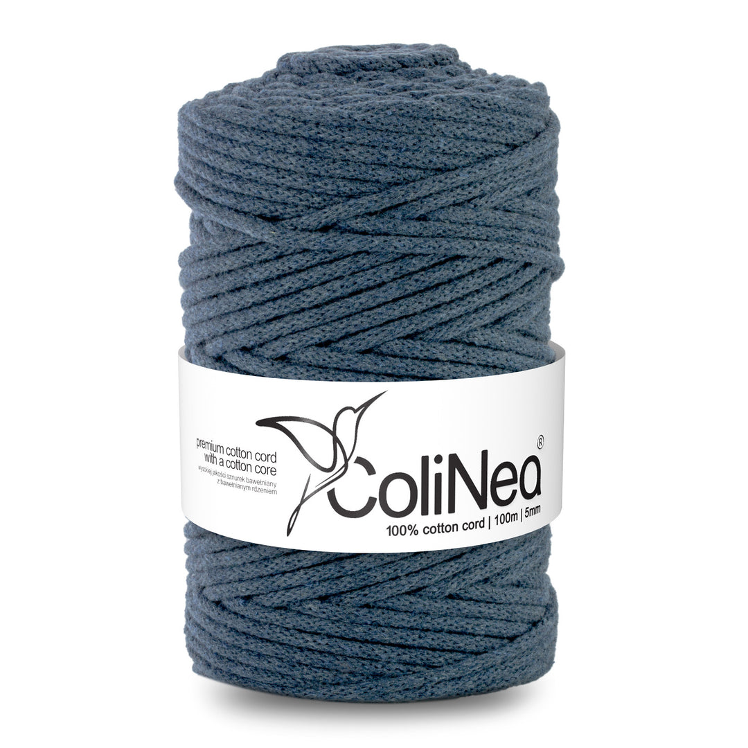 ColiNea Cordón de algodón con núcleo de algodón, Trenzado, 5mm, 100m, Color denim claro