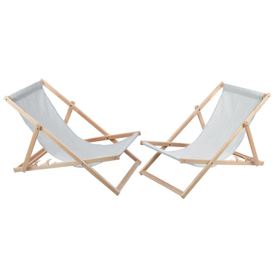 Conjunto de 2 espreguiçadeiras em madeira na cor cinza, ideais para praia, varanda, terraço