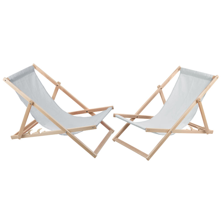 Conjunto de 2 espreguiçadeiras em madeira na cor cinza, ideais para praia, varanda, terraço
