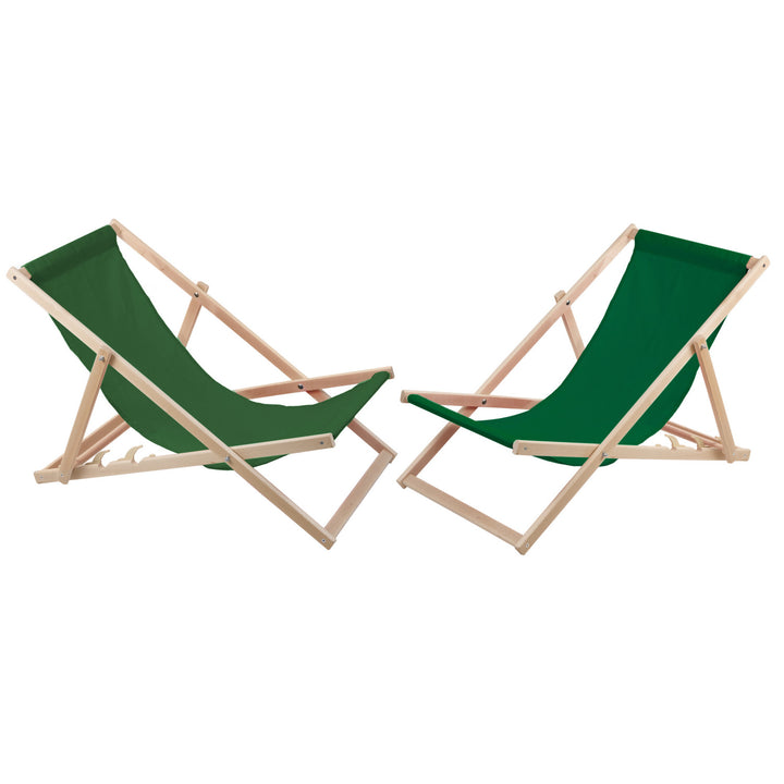 Conjunto de 2 espreguiçadeiras em madeira verde, ideais para praia, varanda, terraço
