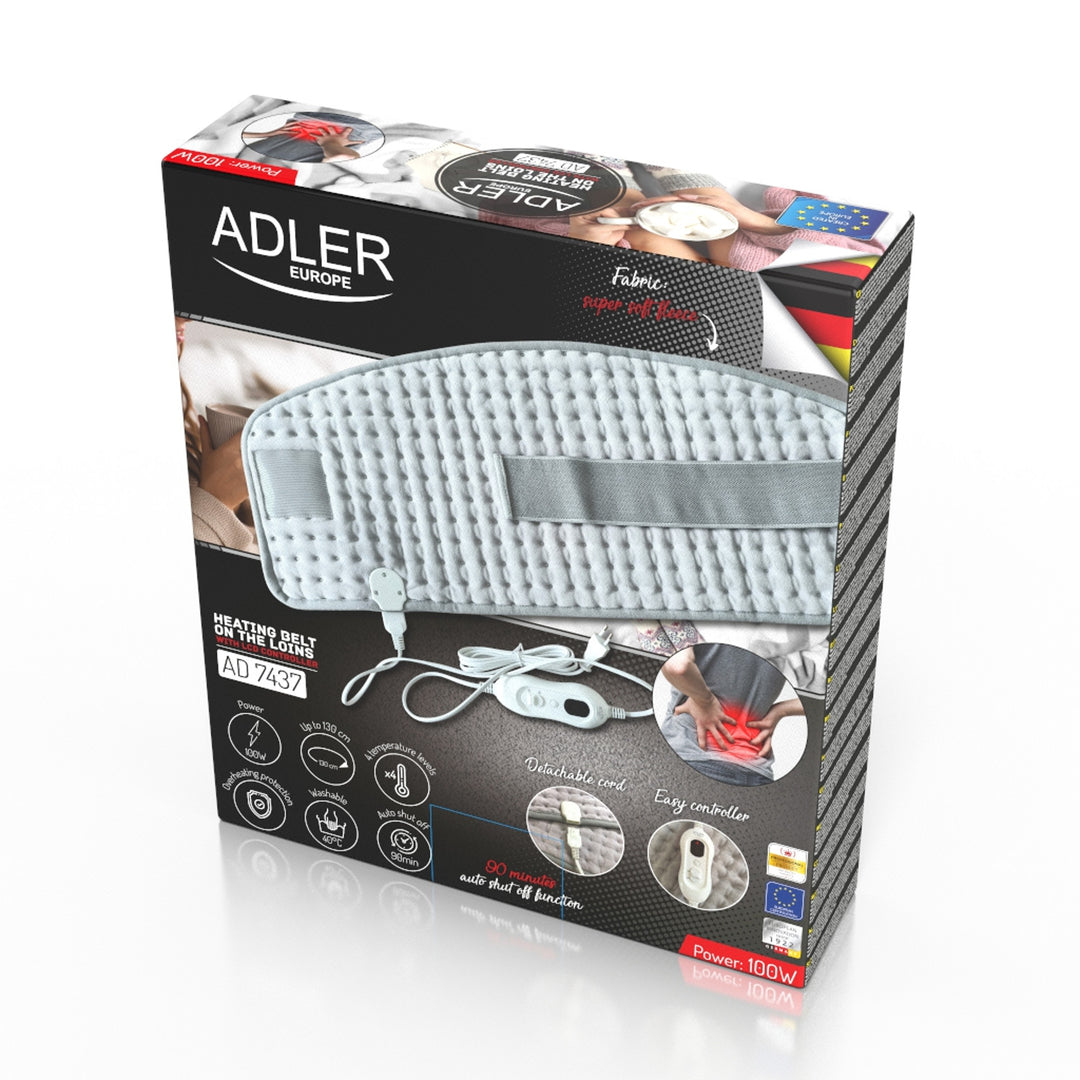 Cinturón lumbar calefactor Adler, 4 ajustes de temperatura, potencia 100W, mando a distancia LCD, AD 7437