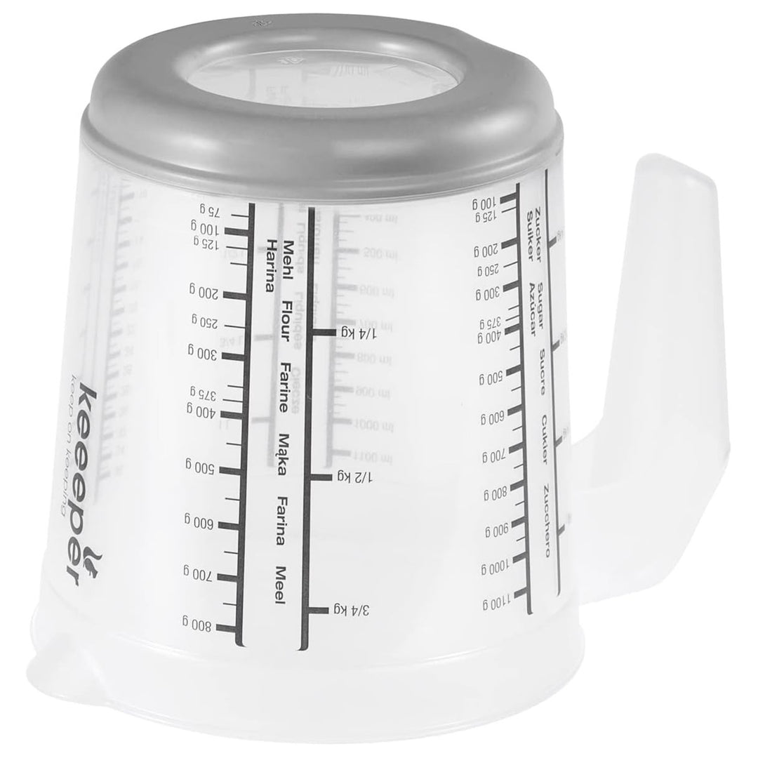 Jarra de medição Keeper, antiderrapante, em vidro com pega, 1L, cinzento nórdico, Masimmo