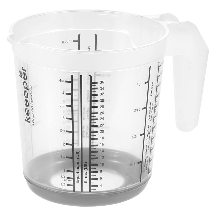Jarra de medição Keeper, antiderrapante, em vidro com pega, 1L, cinzento nórdico, Masimmo
