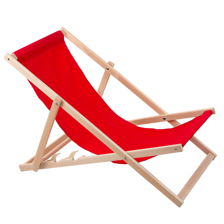 Espreguiçadeira Woodok em madeira de faia, cama de rede ideal para praia, varanda, terraço, cor vermelha