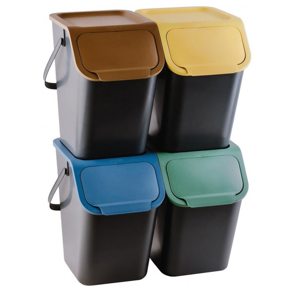 Conjunto de 4 práticos contentores de lixo de 25L, contentores de segregação, pretos, Bini 10100599