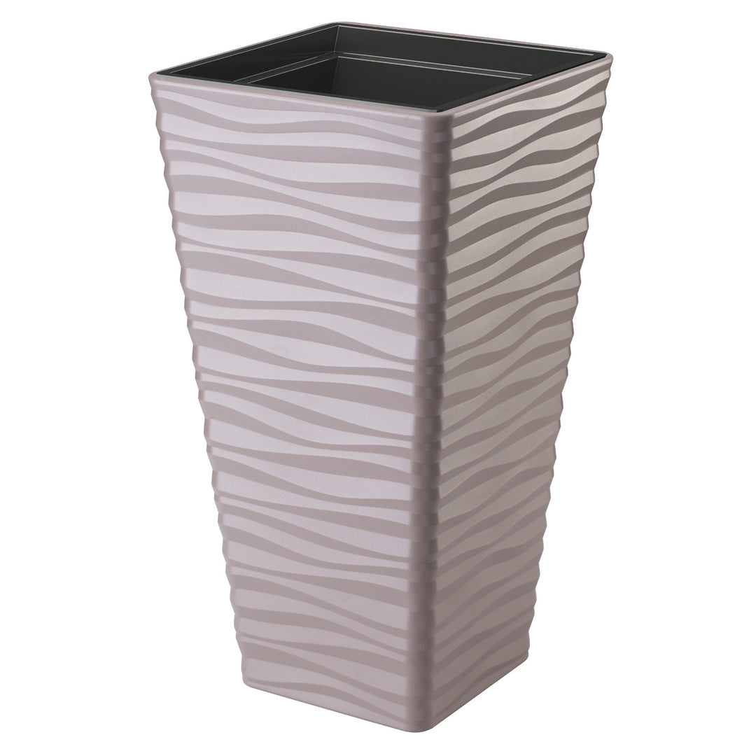 Form-Plastic Sahara Dunes Slim Maceta de plástico con inserto, Resistente a las heladas, Color gris beige, Cuadrado 35cm