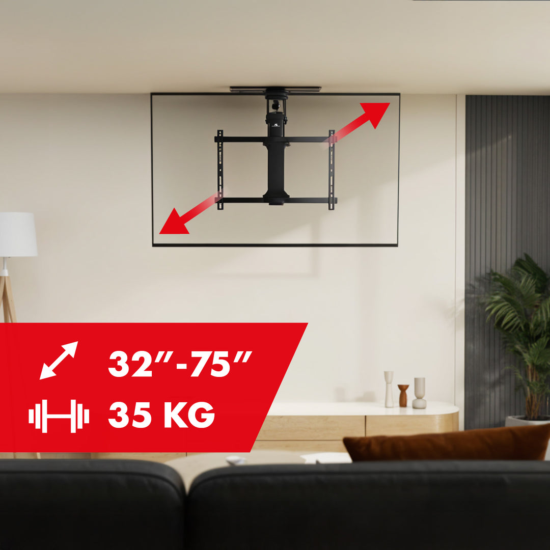 Suporte elétrico de teto para TV Maclean MC-490, suporte para TV TUYA, VESA máx. 600x400, rotação de 90°, 32"-75", carga máxima de 35 kg