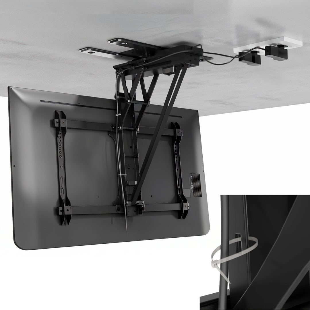 Suporte elétrico de teto para TV Maclean MC-490, suporte para TV TUYA, VESA máx. 600x400, rotação de 90°, 32"-75", carga máxima de 35 kg