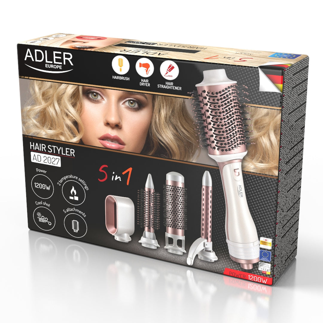 Adler AD 2027 Rizador de Pelo, Secador 5 en 1, 1200 W, 5 accesorios