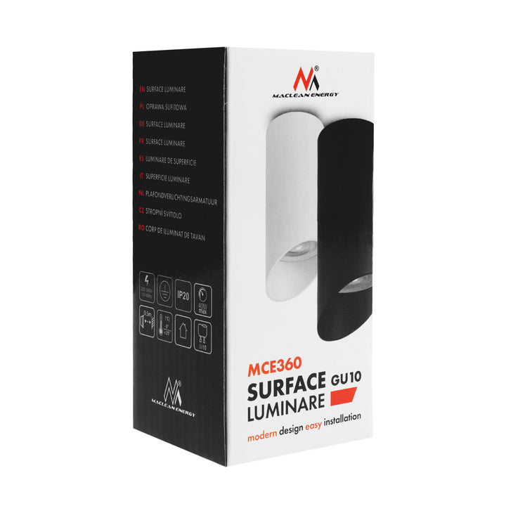 Maclean MCE360 B Luminaria/tubo de superficie, spot, redondo, aluminio, GU10, 55x130mm, negro
