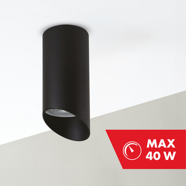 Maclean MCE360 B Luminaria/tubo de superficie, spot, redondo, aluminio, GU10, 55x130mm, negro