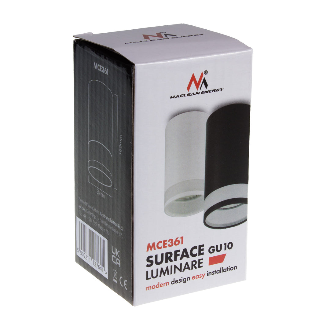Maclean MCE361 B Luminaria/tubo de superficie, spot, redondo, aluminio, GU10, 55x105mm, negro