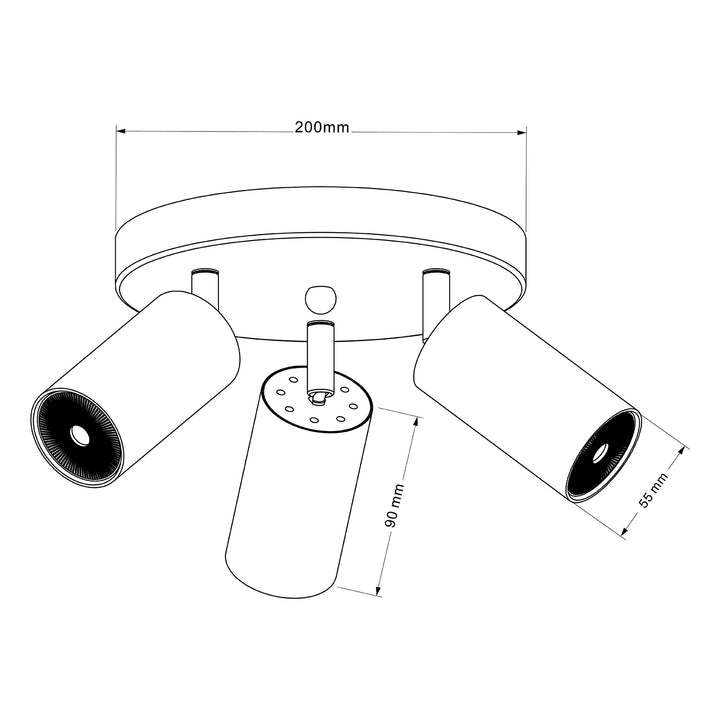 Candeeiro de Teto Maclean MCE362 B, 3 GU10, Máx. 40 W | Móvel, Alumínio | Spot Moderno para Sala de Estar, Escritório, Cozinha, com Fontes de Luz Ajustáveis, Preto Mate