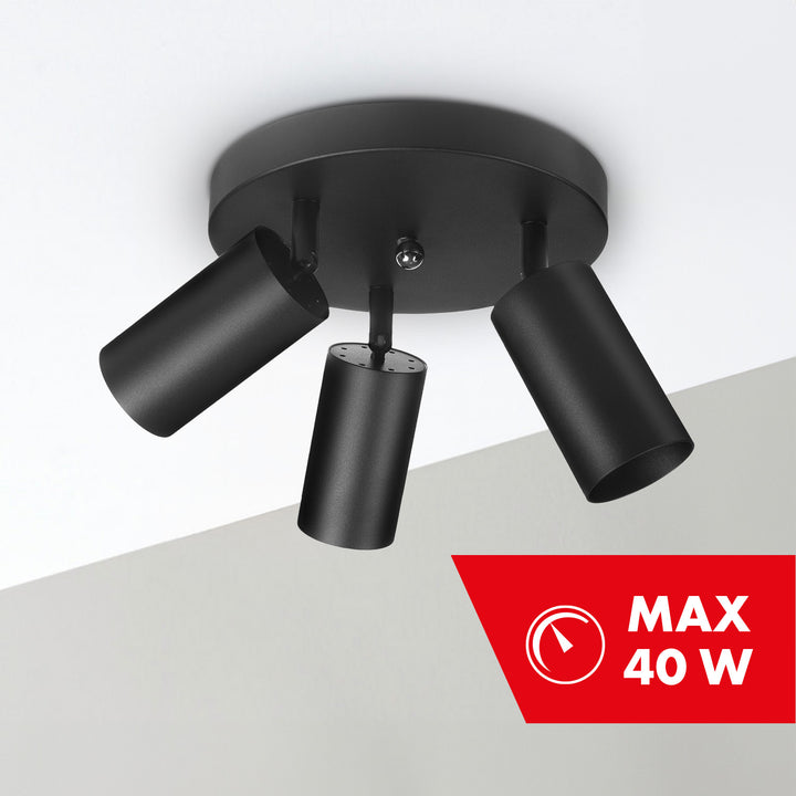 Candeeiro de Teto Maclean MCE362 B, 3 GU10, Máx. 40 W | Móvel, Alumínio | Spot Moderno para Sala de Estar, Escritório, Cozinha, com Fontes de Luz Ajustáveis, Preto Mate