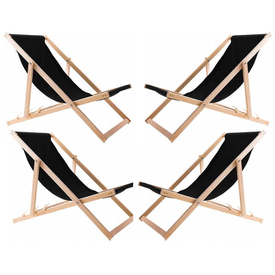 Woodok Conjunto de 4 Tumbonas de Madera, Color Negro, Hamacas cómodas, ideales para playa, balcón, terraza